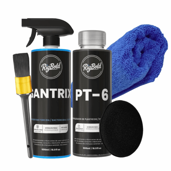 Kit Limpeza Interna Completa - SANTRIX + PT-6 + Microfibra + Pincel Detalhamento + Aplicador Espuma